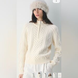 Aritzia hertitage merino wool 1/4 zip Cream Cable Knit Turtleneck Sweater